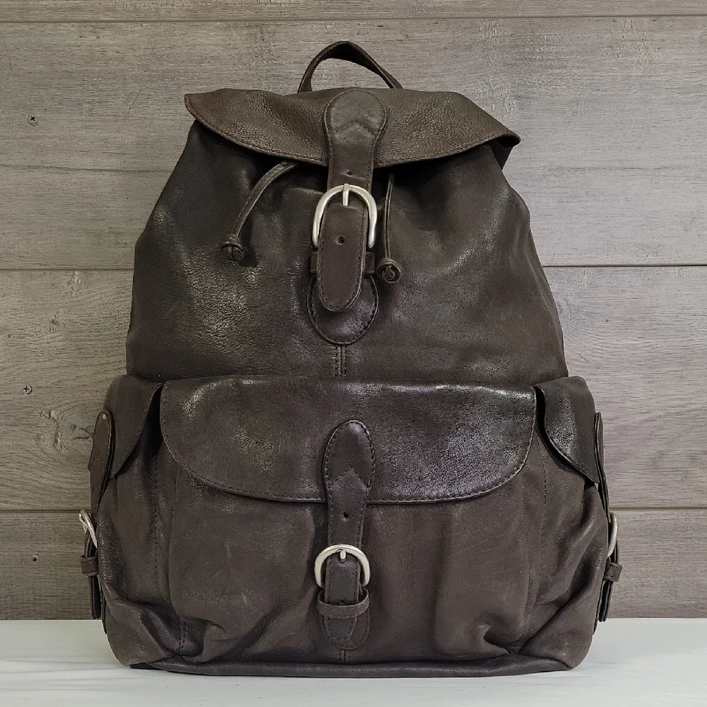 London Fog Brown Leather Men's Backpack